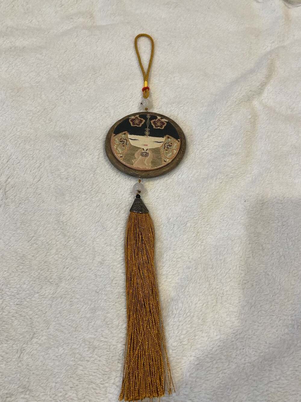 Chinese Hanging Tassel Wall Decor with Wooden Figurine Pendant